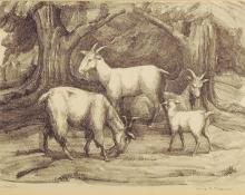 Anna Elizabeth Keener, "The Goats", lithograph, 1941 painting for sale purchase consign auction art gallery denver colorado historical sandzen student