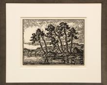 Birger Sandzen, "Toward Evening", linoleum cut, 1942 painting for sale purchase consign historical old art gallery denver colorado museum auction consign appraisal