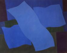 Margo Hoff, "Flying Blue", acrylic, 1979 abstract painting fine art for sale purchase buy sell auction consign denver colorado art gallery museum