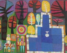 Edward Marecak, "Ceres and Persephone In City Park", oil, 1970s abstract painting fine art for sale purchase buy sell auction consign denver colorado art gallery museum  