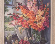 Glads (Interior Still Life with Gladiola) Nellie Killgore Klinge 1950s oil painting fine art for sale purchase buy sell auction consign denver colorado art gallery museum