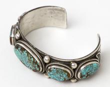 Vintage Old Pawn Navajo cuff bracelet silver turquoise jewelry 19th century Native American Indian antique vintage art for sale purchase auction consign denver colorado art gallery museum
