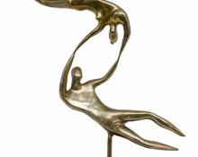 edgar britton vintage bronze sculpture for sale, dancers, male, female, figure, nude, dancing, tabletop, gold, mid-century modern decor