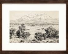 Charles Partridge Adams, Spanish Peaks, Colorado, landscape, ink, drawing, painting,  early 20th century, black and white, trees, mountain