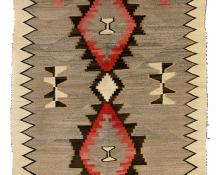 Navajo Rug, vintage, antique, klagetoh, trading post, pan-reservation, southwestern, art for sale, area rug, weaving, textile, tribal, gray, white, red, brown, black, hourglass, diamond