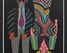 Edward Marecak, Two Figures in the Upside Down World, acrylic, painting, man, woman, 1990, modern, Art, for sale, Denver, Colorado, gallery, purchase, vintage