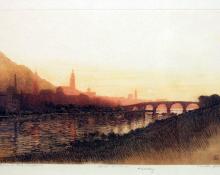 George Elbert Burr, "Heidelberg, trial proof, edition of 10", etching, c. 1900