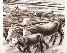 Ernest Fiene, "Cattle Roundup", lithograph, d. 1938