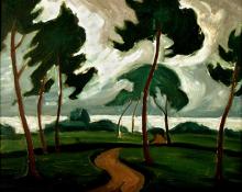 Carl Eric Olaf Lindin, "Florida Pines and Sea", oil, c. 1915