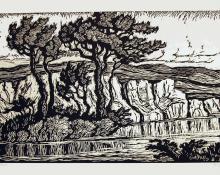 Sven Birger Sandzen, "Sunshine Creek", linoleum cut, c. 1931 linocut print