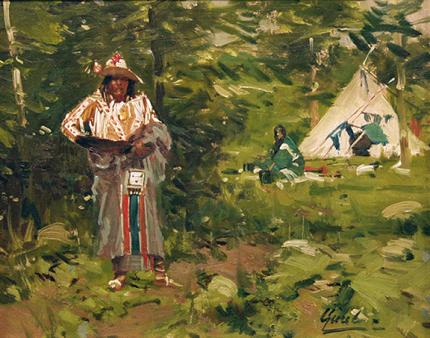 Gilbert Gaul, "Piegan Encampment", oil, c. 1900