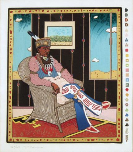 T. C. Cannon, "Collector #5", woodcut, c. 1977