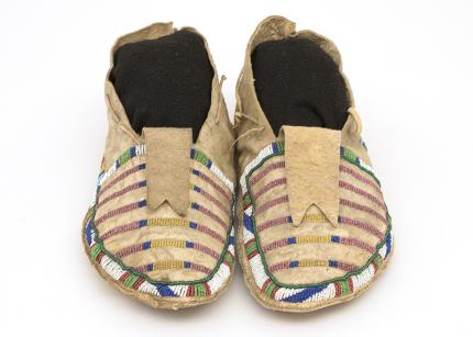 Moccasins, Crow, circa 1870, Crow moccasins circa 1870, 19th century native american moccasins, 19th century beaded moccasins, buffalo hide moccasins