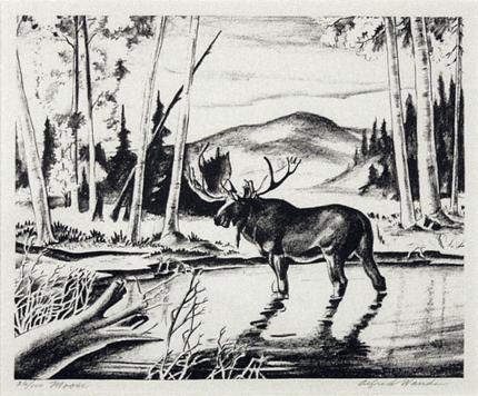Alfred James Wands, "Moose, 26/100", lithograph, c. 1940