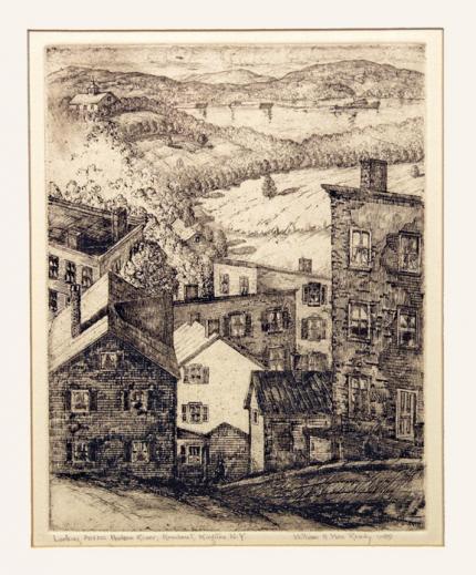 William H. MacReady, "Looking across the Hudson from Rondout, Kingston, New York", etching, c. 1935