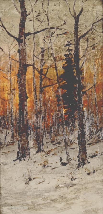 Charles Partridge Adams, "Untitled (Aspens in the Snow, Colorado)", oil on canvas, c. 1900 painting for sale