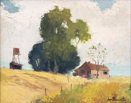 jon blanchette california landscape barn silo trees fields, plein air painting oil, framed California landscape, original oil painting, california landscape painting