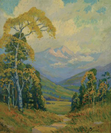 Frank Joseph Vavra, "The Sunlit Aspens (Mt. Evans, Colorado)", oil, c. 1925