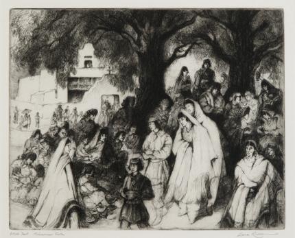Gene (Alice Geneva) Kloss, "Midsummer Fiesta, Artist Proof; edition of 50", etching, 1972