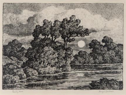 Sven Birger Sandzen, "Early Moon", lithograph, 1949 print for sale