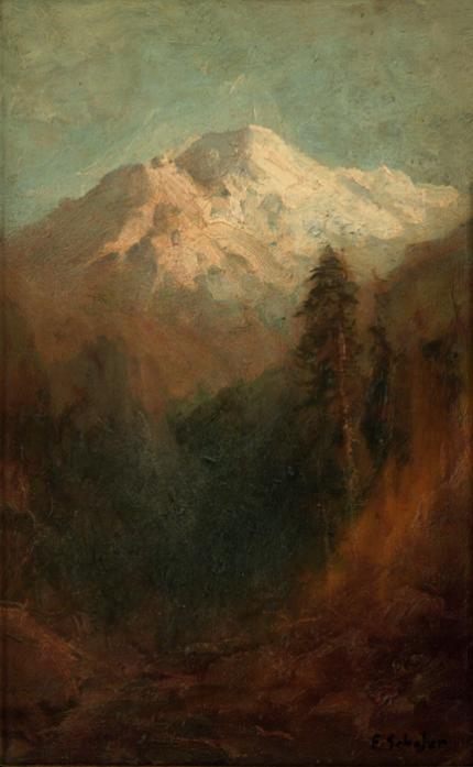 Frederick Ferdinand Schafer, "Untitled (Snowcapped Peaks)", oil, 19th century