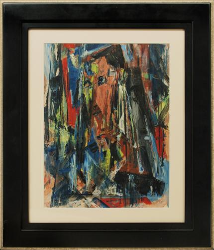 Charles Bunnell, Abstract Expressionist Composition in Red, Blue, Black, Yellow, Red-Orange, oil painting, art for sale, 1951, midcentury, mid-century modern, Ragland, broadmoor academy, colorado springs fine arts center
