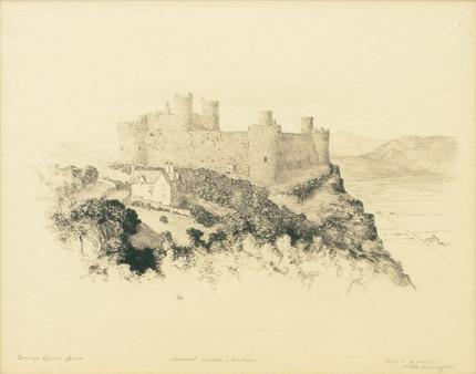 George Elbert Burr, "Harlech Castle - Wales, 3/8", etching, c. 1905 painting for sale
