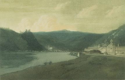 George Elbert Burr, "The Rhine at Caub", etching, c. 1905