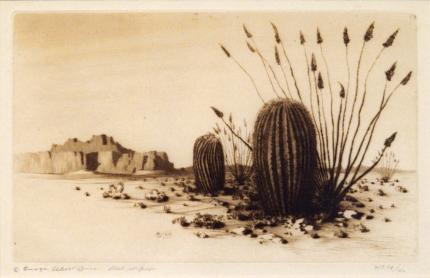 George Elbert Burr, "Barrel Cactus, Arizona, No. 1, 13/40 (from the Desert Set)", etching, c. 1921 painting for sale