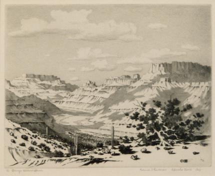 George Elbert Burr, "Cloud Shadows, Apache Trail, Arizona", etching, c. 1925 painting for sale