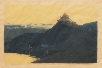 George Elbert Burr, "Castle Marksburg (on Rhine), trial proof", etching, c. 1905