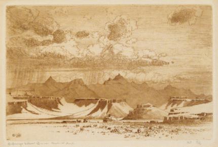George Elbert Burr, "Untitled (A Desert Storm and Sheep), 7/40", etching, c. 1920