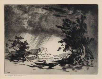 George Elbert Burr, "Storm on the Little Colorado River, Arizona", etching, c. 1920 painting for sale