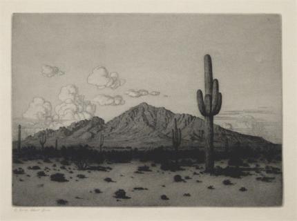 George Elbert Burr, "Camelback Mountain, Phoenix, Arizona", etching, c. 1926 painting for sale