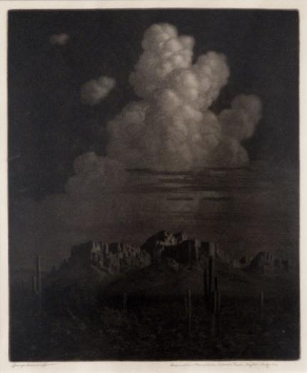 George Elbert Burr, "Superstition Mountain, Apache Trail, Night, Arizona", etching, c. 1921 painting for sale
