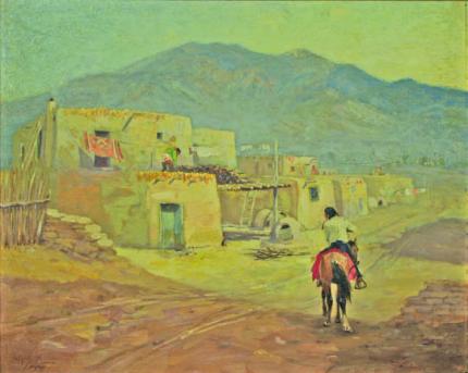 Raphael Lillywhite, "Taos Pueblo, Taos New Mexico", oil, c. 1940