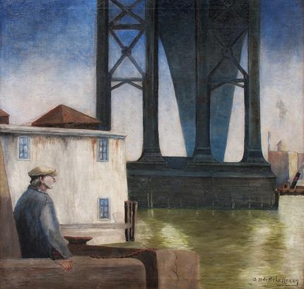 O. Boto Schellberg, "Man Under Bridge", oil on canvas, first half of th e20th century