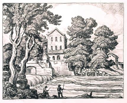 sandzén, Sven Birger Sandzen, "The Mill on the Smokey, edition of 100", lithograph, 1932