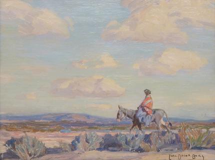 Southwestern landscape painting, framed original oil painting, western artwork, 1920s original artwork, figure on horse painting, mountain landscape painting, new mexico