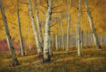 Charles Partridge Adams, "Untitled (Aspen Forest)", oil, c. 1900