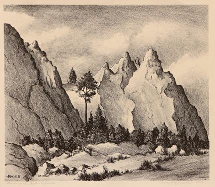 Percy Hagerman, "Garden of the Gods (Colorado); edition of 13", lithograph, 1948