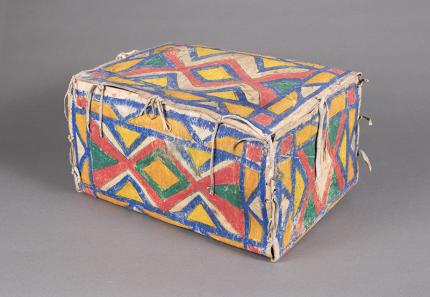 Antique American Indian Painted Parfleche Box, Sioux, circa 1880 for sale purchase consign auction art gallery museum denver