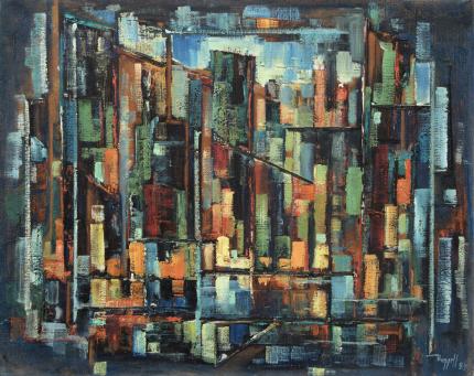 Charles Ragland Bunnell, "Untitled (City Scape)", oil painting for sale purchase auction consign denver colorado art gallery museum 1954