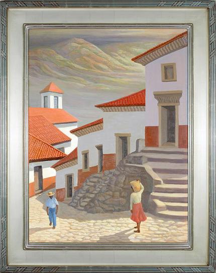 Anna Elizabeth Keener, "Early Morning, Patzcuaro, Mexico", oil, 1963 painting for sale purchase consign auction art gallery denver colorado historical sandzen student