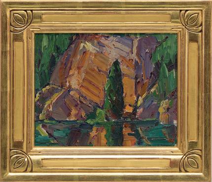 Nellie Augusta Knopf, "Untitled (Edge of Lake St. Mary, Glacier National Park)", oil, circa 1925 painting fine art for sale purchase buy sell auction consign denver colorado art gallery museum