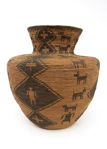 Apache Basketry pictorial Olla 19th century Native American Indian antique vintage art for sale purchase auction consign denver colorado art gallery museum