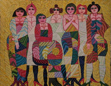 Edward Marecak, "Women of Great Importance In A Conference", oil, 1991 painting fine art for sale purchase buy sell auction consign denver colorado art gallery museum      