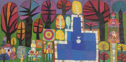 Edward Marecak, "Ceres and Persephone In City Park", oil, 1970s abstract painting fine art for sale purchase buy sell auction consign denver colorado art gallery museum