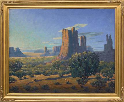 Harold Vincent Skene, "Monuments: Sunrise", oil, 1958, painting, for sale purchase consign auction denver Colorado art gallery museum