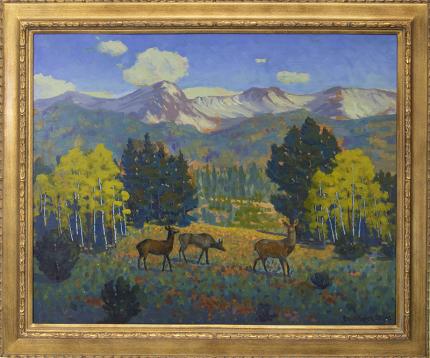 Harold Vincent Skene, "Threesome (Yellowstone)", oil, 1966 for sale purchase consign auction denver Colorado art gallery museum